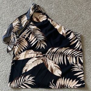 SHEIN Black and Tan Tropical Print One-Shoulder Blouse Size Small